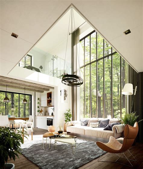 Two Story Window Brightens This Airy Mid Century Modern Great Room