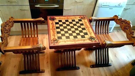 Chess Table Furniture And Chairs Style With Lion Head Arms Round Board