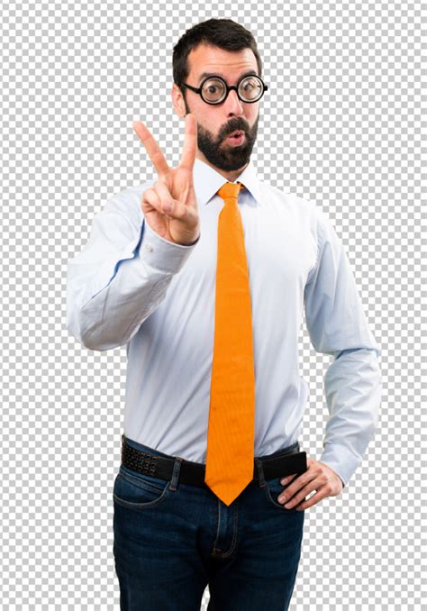 Funny Man With Glasses Counting Two Premium Psd File