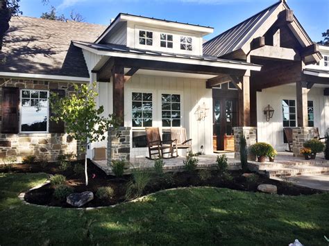Farmhouse Style Ranch Transitional Craftsman Home Exterior Lake