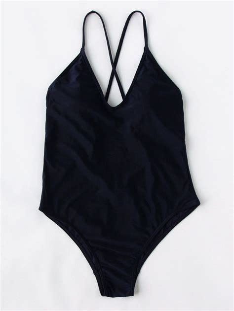 Shop Plunge Neckline Cross Back Swimsuit Online Shein Offers Plunge