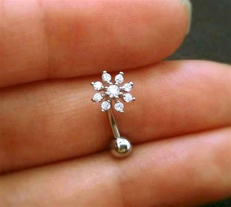 Cz Snowflake Belly Button Ring Floating Navel Ring Flower Etsy