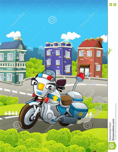 Cartoon Happy And Funny Scene Of Police Vehicle Motorbike For