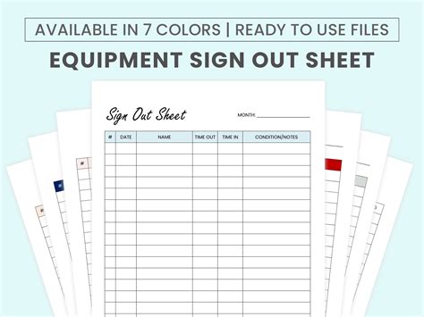 Equipment Sign Out Sheet Template Etsy