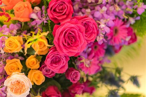 Premium Photo Mixed Multi Colored Roses In Floral Decor Colorful