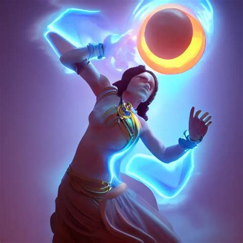 A Powerful Goddess Woman Floating With A Glowing Orb Stable Diffusion