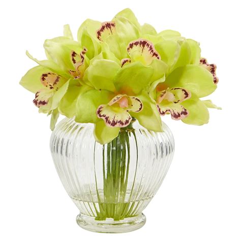 Cymbidium Orchid Artificial Arrangement In Glass Vase 1802 Nearly Natural