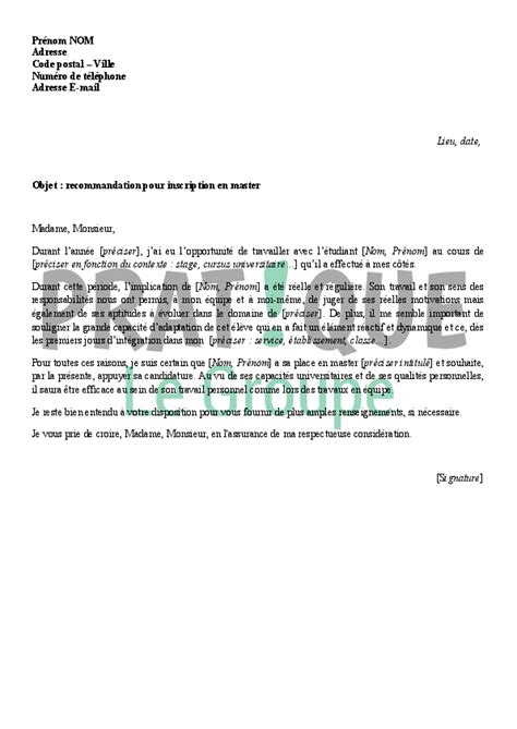 Exemple De Lettre De Recommandation Pour étudiant
