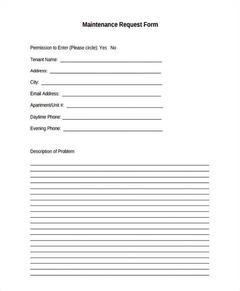 Maintenance Request Form Template Word