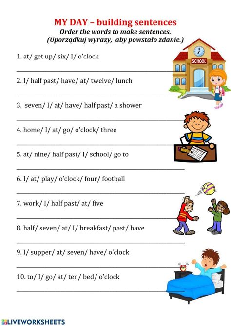 My Day Sentence Building Worksheet Live Worksheets