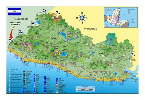 Large Tourist Map Of El Salvador El Salvador North America