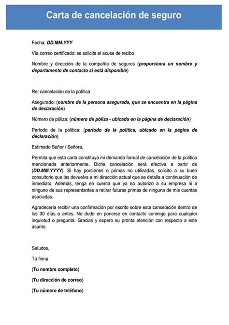 Cancelacion Modelo De Carta De Anulacion De Poliza De Seguro V Rios