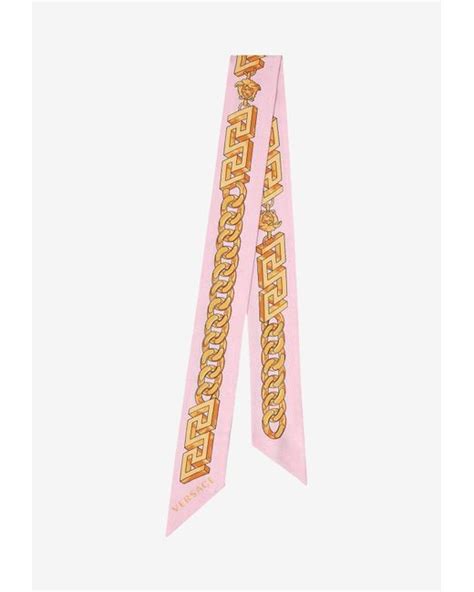 Versace Chain Print Silk Twill Scarf Tie In Pink Lyst