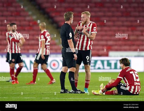 sheffield united s oli mcburnie appeals to an official during the carabao cup third round match