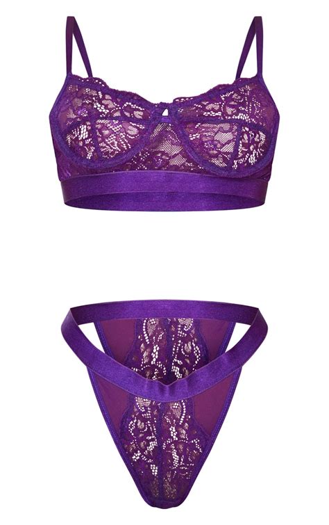 Purple Delicate Lace Underwired Bra And Knicker Set Prettylittlething Aus