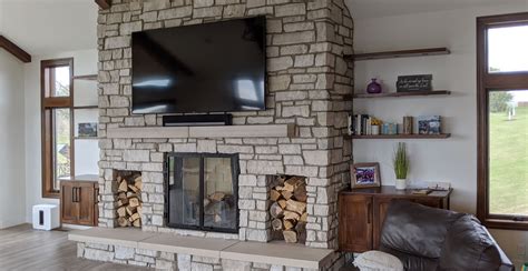 Modern Rustic Living Room Design With Veneer Stone Fireplace Tv Wall