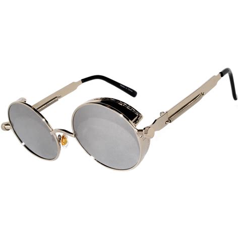 steampunk gothic sunglasses metal round circle silver frame silver mirror lens st060smsc13 one