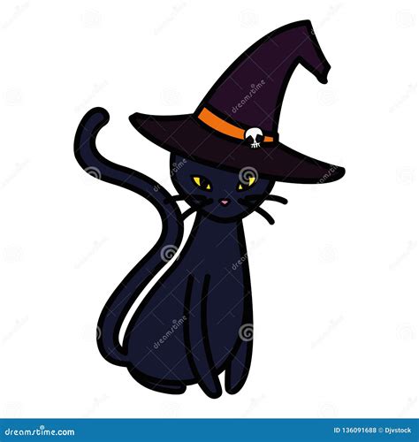Halloween Black Cat With Witch Hat Stock Vector Illustration Of