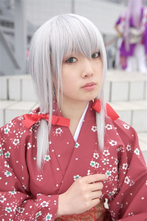 Safebooru Cosplay Kimono Nobara Photo Ren Model Silver Hair Twin Braids 328008
