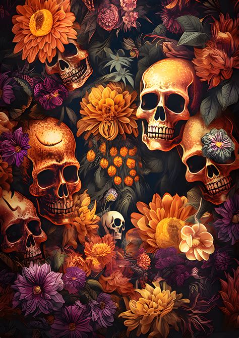 Mexican Day Of The Dead Floral Skull Festival Advertising Background