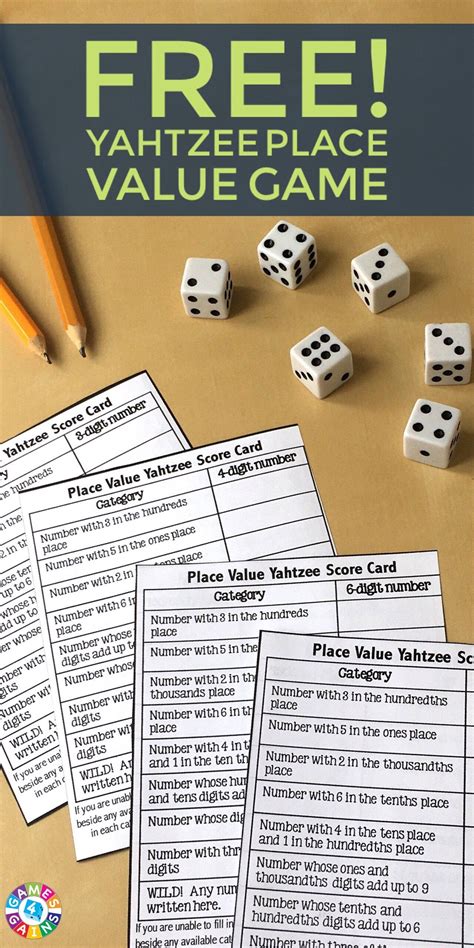 Place Value Yahtzee Game — Games 4 Gains Place Value Game Fourth