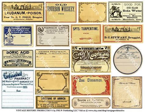 Druggist Labels Printed Sheet Pharmacy Pill Bottle Labels Antique