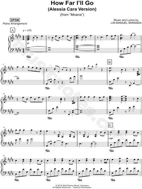 Includes 1 print + interactive copy. DPSM "How Far I'll Go" Sheet Music (Piano Solo) in E Major ...