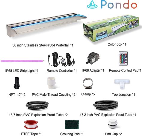 Buy Pondo App Control Pool Waterfall 36 With Rgb Led Lights Stainless