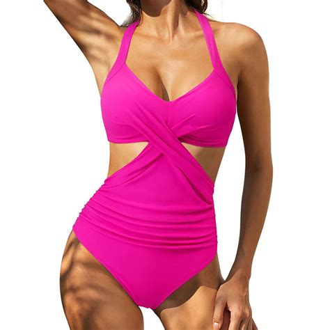 mchoice womens sexy plus size swimsuits halter one piece tummy control ruched bathing suits push