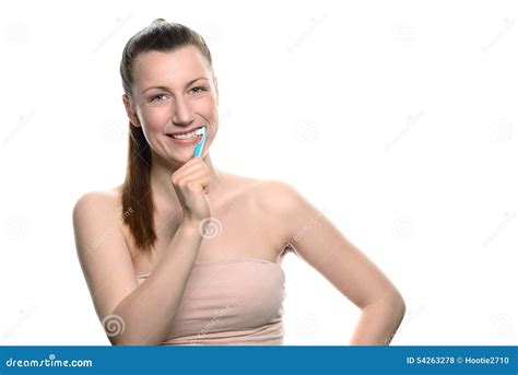 Attractive Naked Woman Brushing Her Teeth Stock Photo Image Of