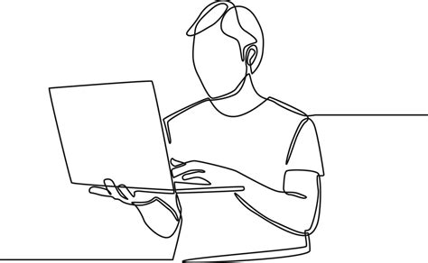 Continuous One Line Drawing Young Student Standing And Holding With His