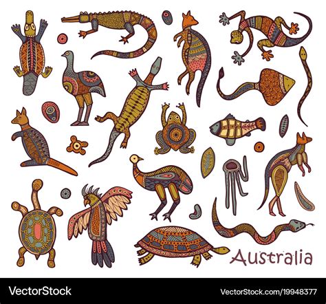 Animals Drawings Aboriginal Australian Style Vector Image