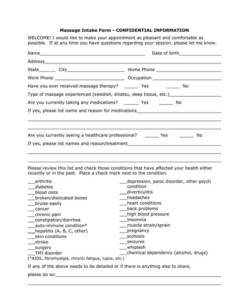 Massage Intake Form ≡ Fill Out Printable Pdf Forms Online
