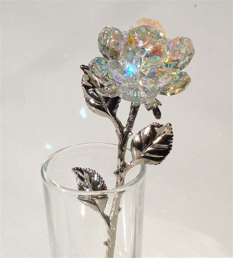 Swarovski crystal vase with flowers. Crystal Rose made with Swarovski Crystal in glass vase | Etsy