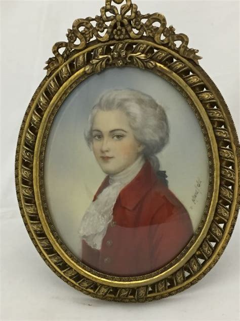 Mozart Miniature Portrait Painted On Ivory In A Copper Openwork