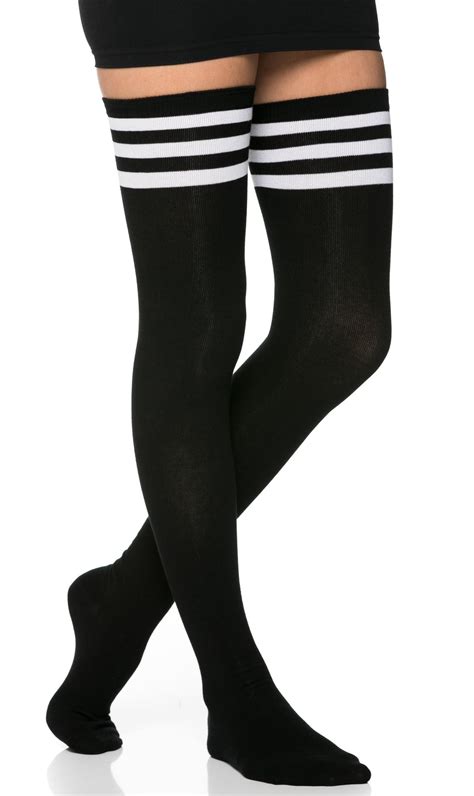 Collegiate Striped Thigh High Socks In Black