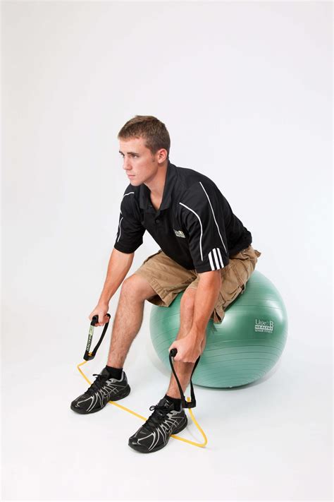 Seated Stability Ball Band Bent Over Row 1 Arm Live 2 B Healthy
