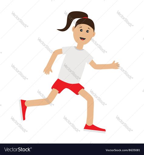 Funny Cartoon Running Girl Cute Run Woman Jogging Vector Image