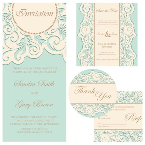 Retro Wedding Invitation Cards Design Free Vector In Encapsulated