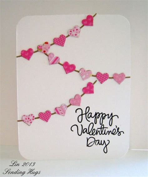 handmade valentine card happy valentine s day by quilterlin strings of hearts cut from tiny