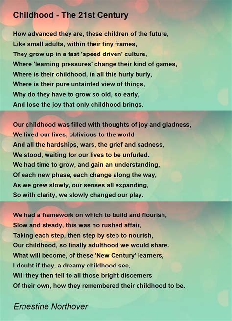 Childhood The 21st Century Poem By Ernestine Northover Poem Hunter