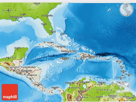 Shaded Relief 3D Map Of Central America Physical Outside