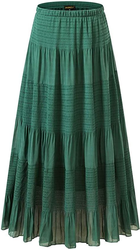 Nashalyly Womens Chiffon Retro Long Maxi Skirt Vintage Dress Elastic