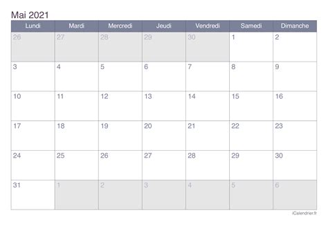 Calendrier Mai 2021 à Imprimer Icalendrier