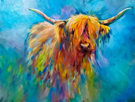 A Giant Highland Cow Painting In Progress — Sue Gardner Original Oil