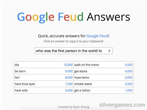 Yes, by utilizing the google feud answers you can get all the autocomplete answers for every one of the inquiries. Google Feud Answers - Play Google Feud Answers Online on ...