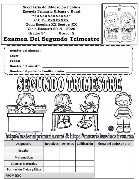 Examen Del Segundo Trimestre Primer Grado Del Ciclo Escolar Reverasite