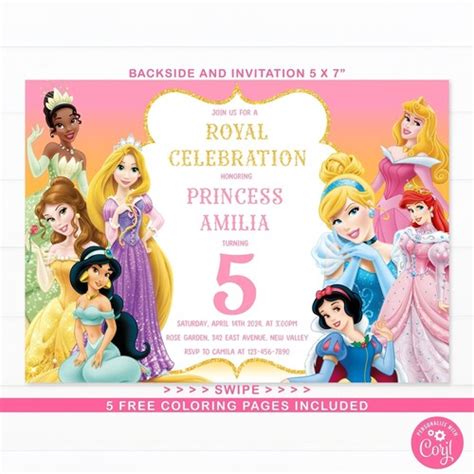 Editable Princess Birthday Invitation Princesses Birthday Etsy