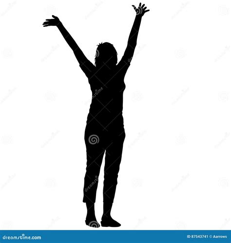 Black Silhouettes Woman Lifted His Hands On White Background Vector