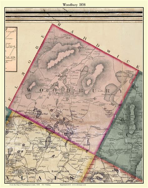 Woodbury Vermont 1858 Old Town Map Custom Print Washington Co Old